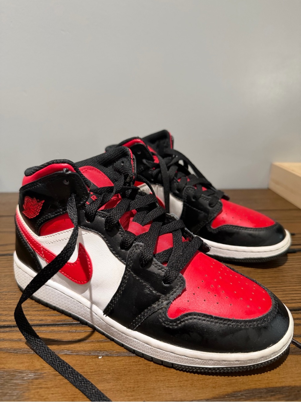 Gently Used Nike Air Jordan 1 Mid - Red, Black & White